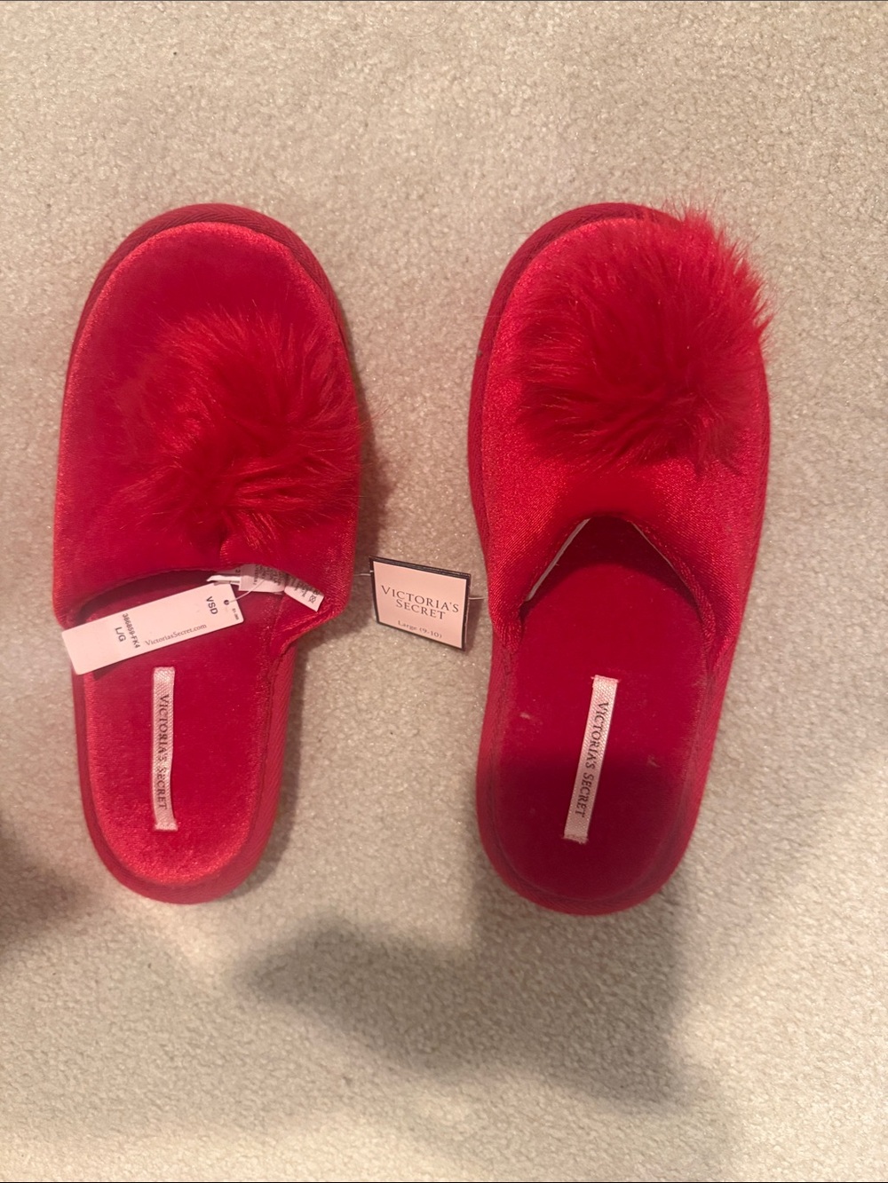 Victoria's Secret Red Velvet Pom-Trim Slide Slippers